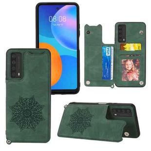 For Huawei Y7a Mandala Embossed PU + TPU Case with Holder & Card Slots & Photo Frame & Strap(Green)