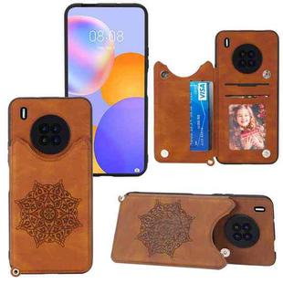 For Huawei Y9a Mandala Embossed PU + TPU Case with Holder & Card Slots & Photo Frame & Strap(Brown)