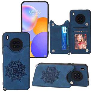 For Huawei Y9a Mandala Embossed PU + TPU Case with Holder & Card Slots & Photo Frame & Strap(Blue)