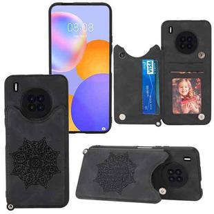 For Huawei Y9a Mandala Embossed PU + TPU Case with Holder & Card Slots & Photo Frame & Strap(Black)