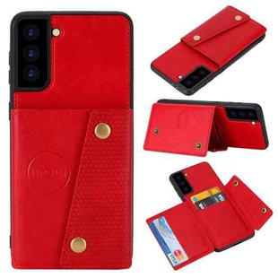 For Samsung Galaxy S21 5G Double Buckle PU + TPU Shockproof Magnetic Protective Case with Card Slot & Holder(Red)