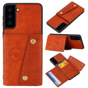For Samsung Galaxy S21+ 5G Double Buckle PU + TPU Shockproof Magnetic Protective Case with Card Slot & Holder(Brown)