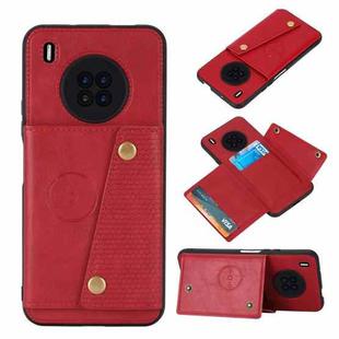 For Huawei Y9a Double Buckle PU + TPU Shockproof Magnetic Protective Case with Card Slot & Holder(Red)