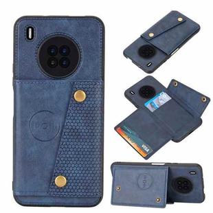 For Huawei Y9a Double Buckle PU + TPU Shockproof Magnetic Protective Case with Card Slot & Holder(Blue)