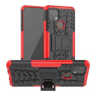 For OPPO A15 Tire Texture Shockproof TPU+PC Protective Case with Holder(Red)