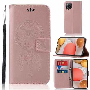 For Samsung Galaxy A12 Wind Chime Owl Embossing Pattern Horizontal Flip Leather Case, with Holder & Card Slots & Wallet(Rose Gold)