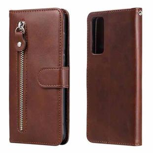 For Huawei P smart 2021 Fashion Calf Texture Zipper Horizontal Flip Leather Case with Stand & Card Slots & Wallet Function(Brown)