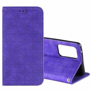 For Samsung Galaxy A52 5G / 4G Lucky Flowers Embossing Pattern Magnetic Horizontal Flip Leather Case with Holder & Card Slots(Purple)
