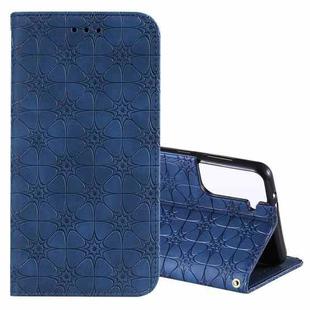 For Samsung Galaxy S21+ 5G Lucky Flowers Embossing Pattern Magnetic Horizontal Flip Leather Case with Holder & Card Slots(Dark Blue)