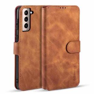 For Samsung Galaxy S21+ 5G DG.MING Retro Oil Side Horizontal Flip Case with Holder & Card Slots & Wallet(Brown)