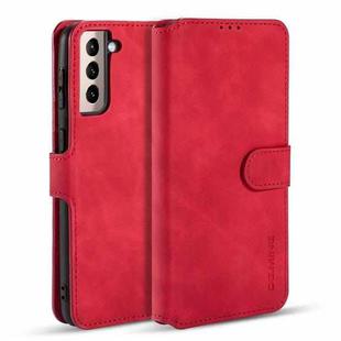 For Samsung Galaxy S21 5G DG.MING Retro Oil Side Horizontal Flip Case with Holder & Card Slots & Wallet(Red)