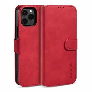 For iPhone 12 / 12 Pro DG.MING Retro Oil Side Horizontal Flip Case with Holder & Card Slots & Wallet(Red)