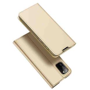 For Samsung Galaxy A02s 166.5mm Version DUX DUCIS Skin Pro Series Horizontal Flip PU + TPU Leather Case with Holder & Card Slots(Gold)