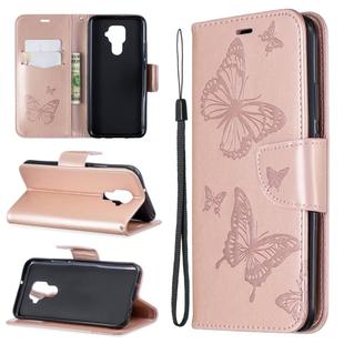 For Huawei Mate 30 Lite Two Butterflies Embossing Pattern Horizontal Flip Leather Case with Holder & Card Slot & Wallet & Lanyard(Gold)