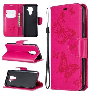 For Huawei Mate 30 Lite Two Butterflies Embossing Pattern Horizontal Flip Leather Case with Holder & Card Slot & Wallet & Lanyard(Rose Red)