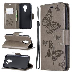 For Huawei Mate 30 Lite Two Butterflies Embossing Pattern Horizontal Flip Leather Case with Holder & Card Slot & Wallet & Lanyard(Grey)
