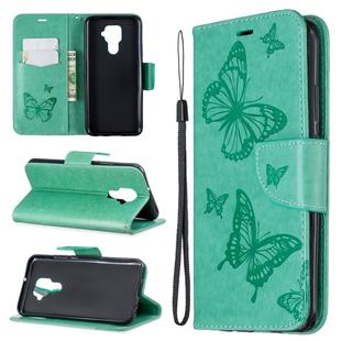 For Huawei Mate 30 Lite Two Butterflies Embossing Pattern Horizontal Flip Leather Case with Holder & Card Slot & Wallet & Lanyard(Green)