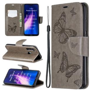 For Xiaomi Redmi Note 8 Two Butterflies Embossing Pattern Horizontal Flip Leather Case with Holder & Card Slot & Wallet & Lanyard(Grey)