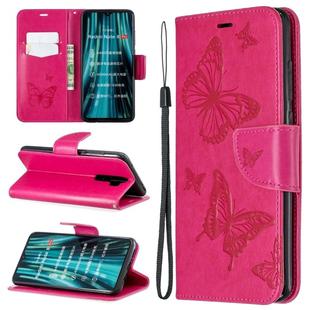 For Xiaomi Redmi Note 8 Pro Two Butterflies Embossing Pattern Horizontal Flip Leather Case with Holder & Card Slot & Wallet & Lanyard(Rose Red)