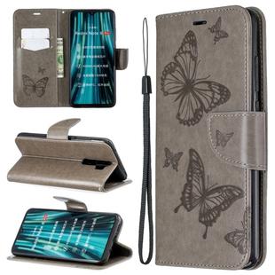 For Xiaomi Redmi Note 8 Pro Two Butterflies Embossing Pattern Horizontal Flip Leather Case with Holder & Card Slot & Wallet & Lanyard(Grey)