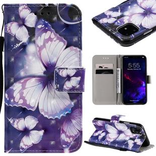 For iPhone 11 3D Painted Pattern Horizontal Flip Leather Case, with Wallet & Holder & Card Slots & Lanyard(Purple Butterfly)