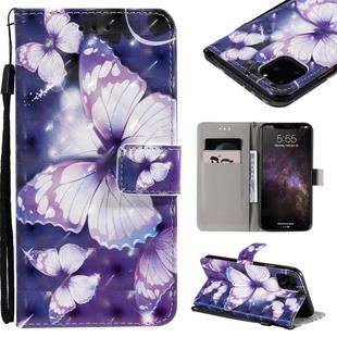 For iPhone 11 Pro Max 3D Painted Pattern Horizontal Flip Leather Case, with Wallet & Holder & Card Slots & Lanyard(Purple Butterfly)