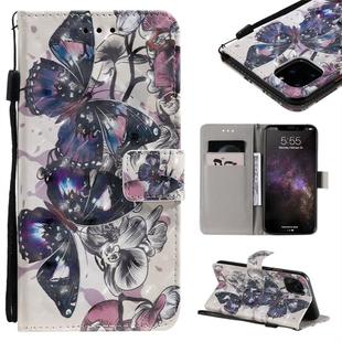 For iPhone 11 Pro Max 3D Painted Pattern Horizontal Flip Leather Case, with Wallet & Holder & Card Slots & Lanyard(Black Butterfly)