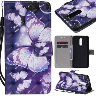 For LG Stylo 5 3D Painted Pattern Horizontal Flip Leather Case, with Wallet & Holder & Card Slots & Lanyard(Purple Butterfly)