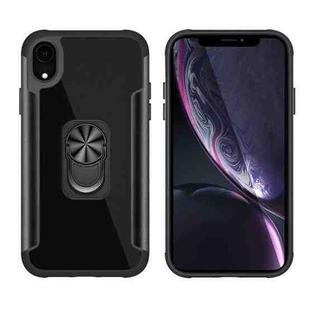 PC +TPU + Metal Shockproof Protective Case with Ring Holder For iPhone XR(Black)