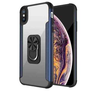 PC +TPU + Metal Shockproof Protective Case with Ring Holder For iPhone XS Max(Navy Blue)