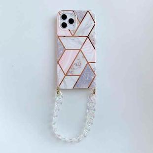 For iPhone 12 / 12 Pro Electroplating Splicing TPU Protective Case with Chain Strap(Pink White)