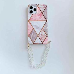 For iPhone 12 / 12 Pro Electroplating Splicing TPU Protective Case with Chain Strap(Pink)