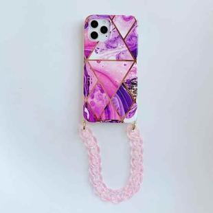 For iPhone 12 / 12 Pro Electroplating Splicing TPU Protective Case with Chain Strap(Purple)