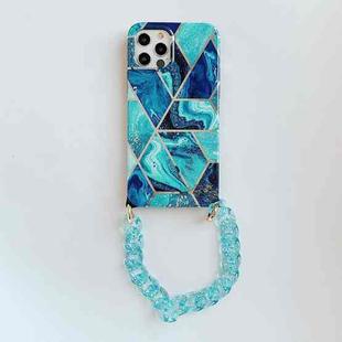 For iPhone 12 / 12 Pro Electroplating Splicing TPU Protective Case with Chain Strap(Blue)