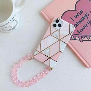Electroplating Splicing Geometric Pattern TPU Protective Case with Chain Strap For iPhone 12 / 12 Pro(Pink)