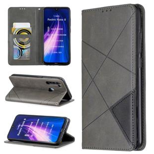 For Xiaomi Redmi Note 8 Rhombus Texture Horizontal Flip Magnetic Leather Case with Holder & Card Slots(Grey)