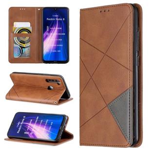 For Xiaomi Redmi Note 8 Rhombus Texture Horizontal Flip Magnetic Leather Case with Holder & Card Slots(Brown)