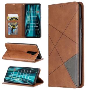 For Xiaomi Redmi Note 8 Pro Rhombus Texture Horizontal Flip Magnetic Leather Case with Holder & Card Slots(Brown)