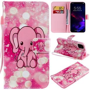 For iPhone 11 Painted Pattern Horizontal Flip Leather Case, with Wallet & Holder & Card Slots & Lanyard(Pink Elephant)