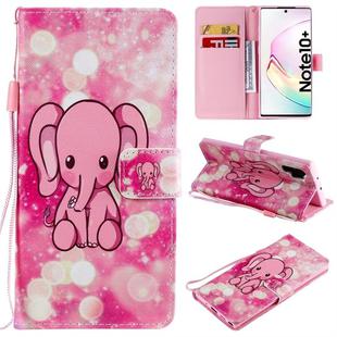 For Galaxy Note 10 Plus Painted Pattern Horizontal Flip Leather Case, with Wallet & Holder & Card Slots & Lanyard(Pink Elephant)