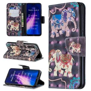For Xiaomi Redmi Note 8 3D Pattern Colored Drawing Horizontal Flip Leather Case with Holder & Card Slots & Wallet(Two Elephant)