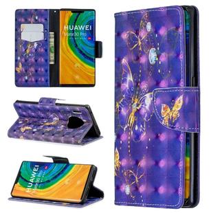 For Huawei Mate 30 Pro 3D Pattern Colored Drawing Horizontal Flip Leather Case with Holder & Card Slots & Wallet(Purple Butterfly)