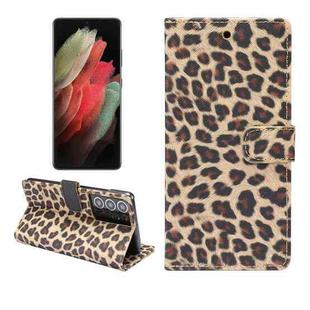 For Samsung Galaxy S21 Ultra 5G Leopard Pattern Horizontal Flip Leather Case with Holder & Card Slots(Yellow)