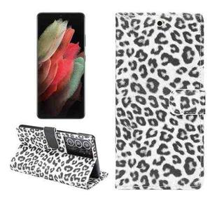 For Samsung Galaxy S21 Ultra 5G Leopard Pattern Horizontal Flip Leather Case with Holder & Card Slots(White)