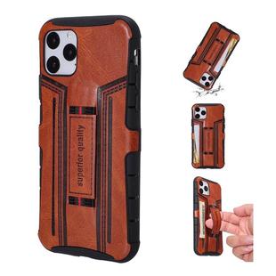 For iPhone 11 Pro Max Four-Corner Shockproof Paste Skin TPU Protective Case with Card Slots(Brown)