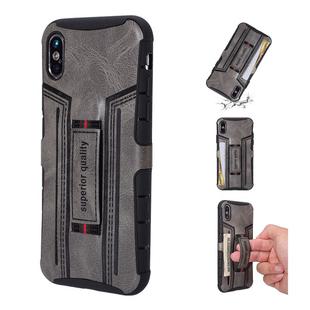 For iPhone XS / X Four-Corner Shockproof Paste Skin TPU Protective Case with Card Slots(Grey)