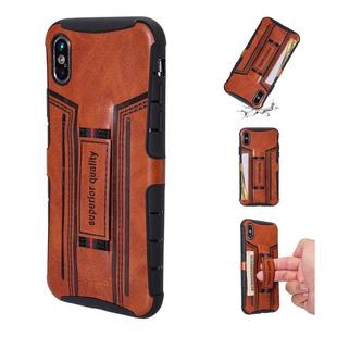 For iPhone XR Four-Corner Shockproof Paste Skin TPU Protective Case with Card Slots(Brown)