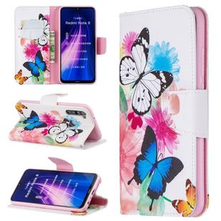 For Xiaomi Redmi Note 8 Colored Drawing Horizontal Flip Leather Case with Holder & Card Slots & Wallet(Two Butterfly)