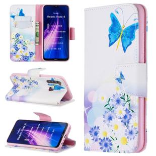 For Xiaomi Redmi Note 8 Colored Drawing Horizontal Flip Leather Case with Holder & Card Slots & Wallet(Butterfly Flowers)