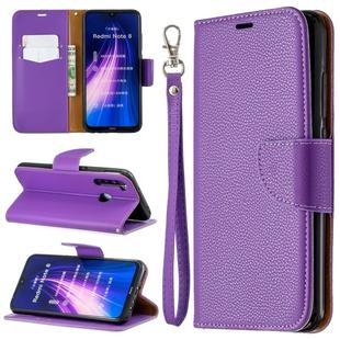 For Xiaomi Redmi Note 8 Litchi Texture Pure Color Horizontal Flip PU Leather Case with Holder & Card Slots & Wallet & Lanyard(Purple)